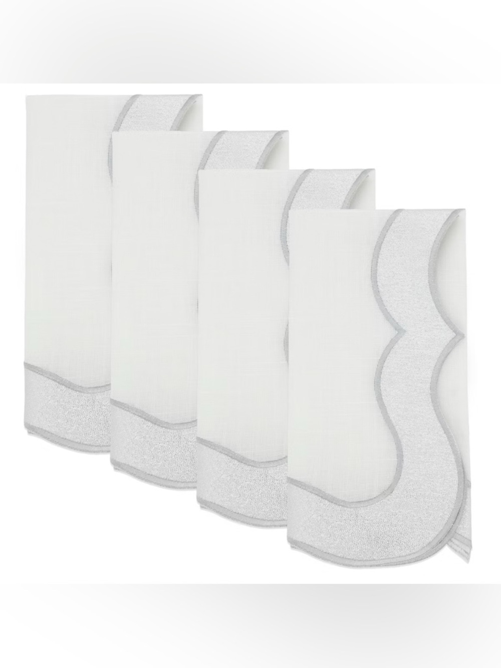 Saro Coretta White/Silver Scalloped Edge Polyester Napkins, Set of 4 20” by 20”